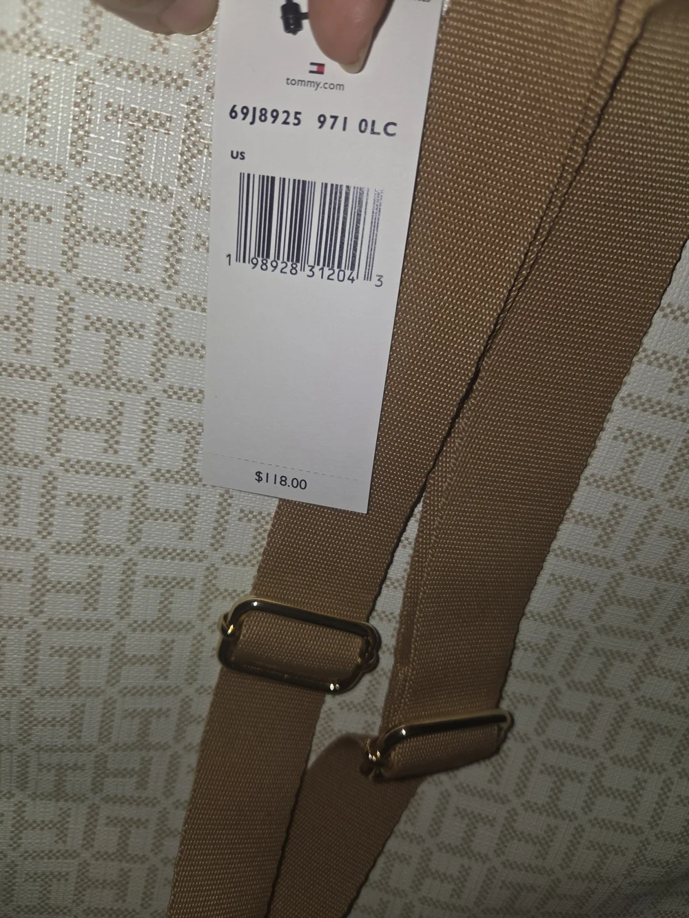 Tommy Hilfiger-Inspired White Monogram Backpack with Stripe